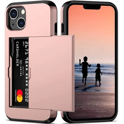 Brcshop | Capa Porta Cartão para o iPhone 15 Compartimento Oculto para Armazenamento de 2 Cartões e Proteção Anti-impacto - Cor: Rosé