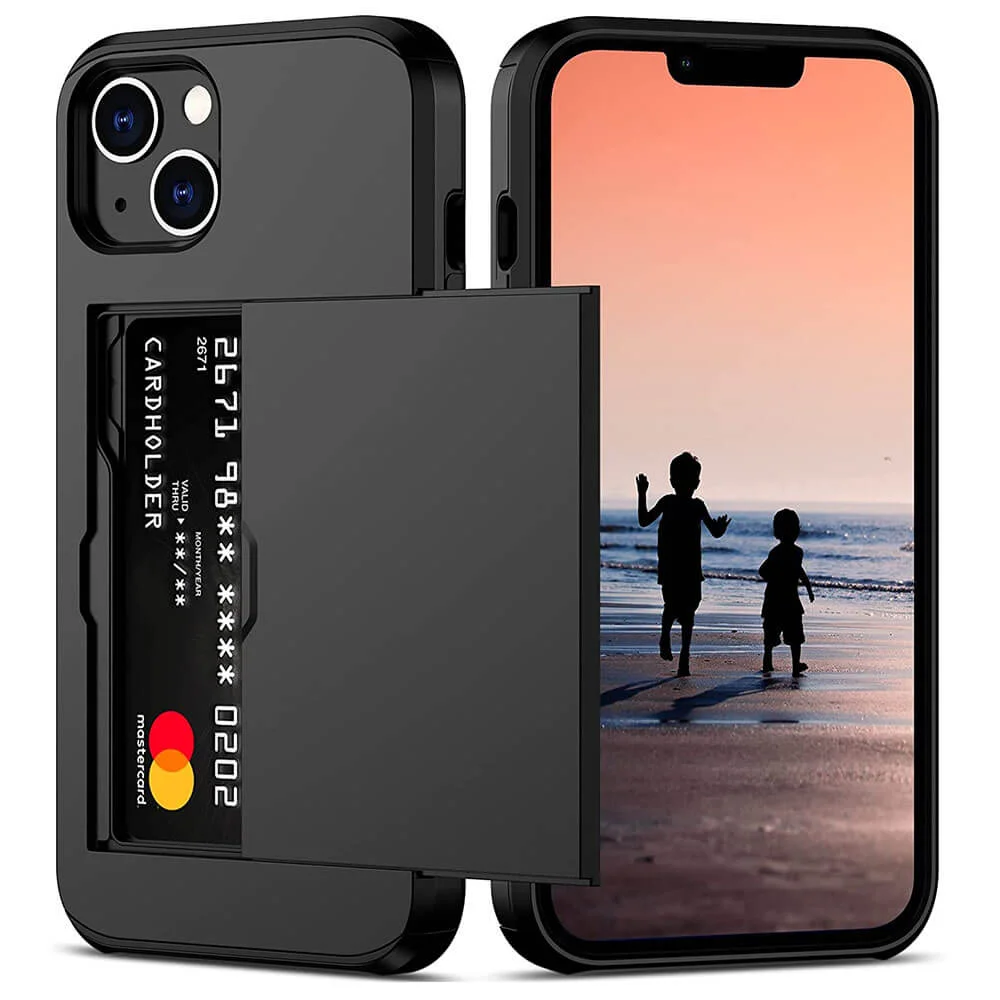 Imagem 1 de 5 do produto Brcshop | Capa Porta Cartão para o iPhone 15 Compartimento Oculto para Armazenamento de 2 Cartões e Proteção Anti-impacto - Cor: Preto