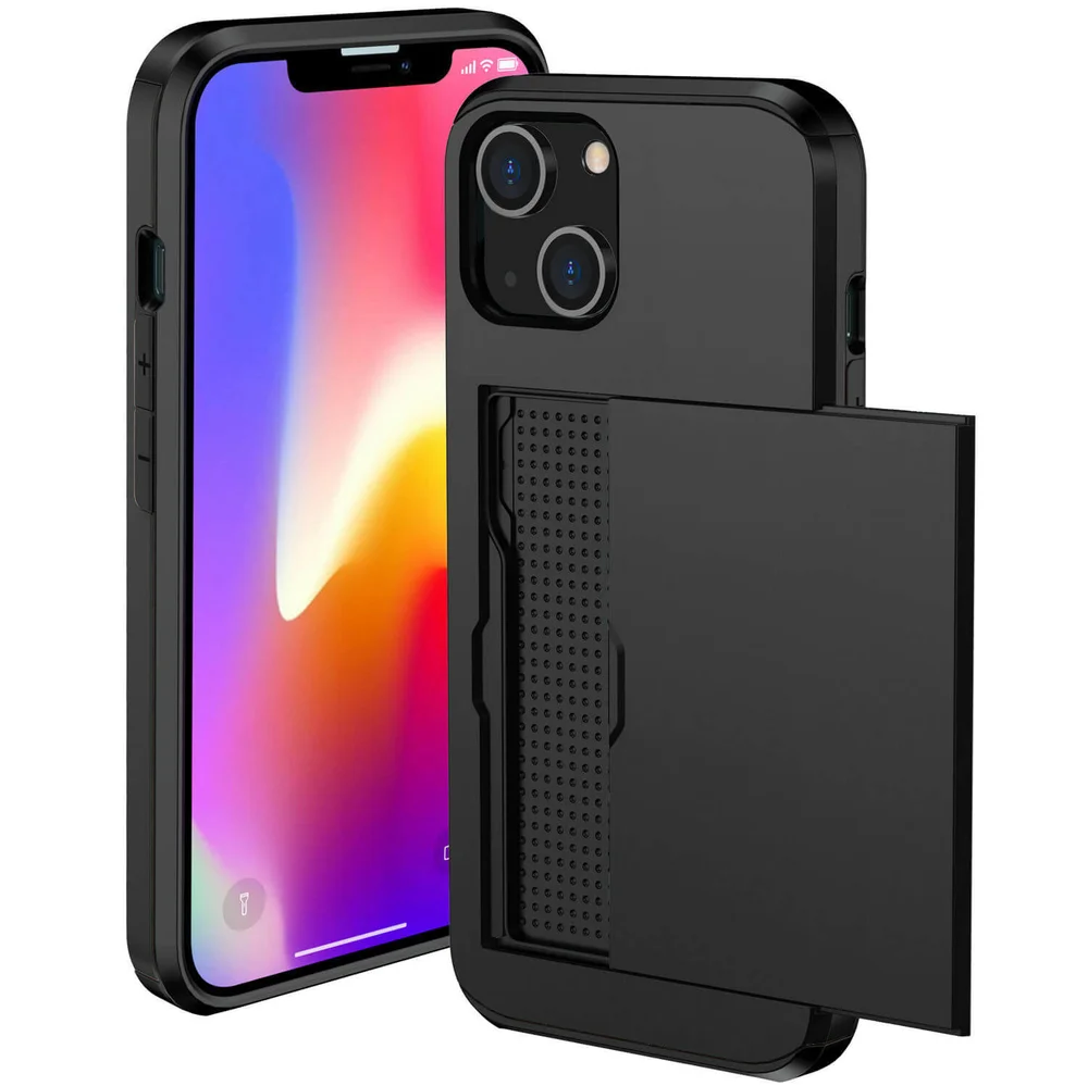 Imagem 3 de 5 do produto Brcshop | Capa Porta Cartão para o iPhone 15 Compartimento Oculto para Armazenamento de 2 Cartões e Proteção Anti-impacto - Cor: Preto