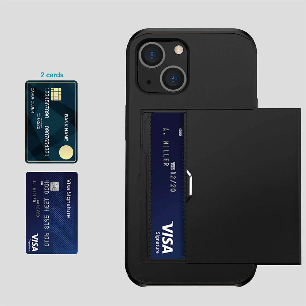 Imagem 4 de 5 do produto Brcshop | Capa Porta Cartão para o iPhone 15 Compartimento Oculto para Armazenamento de 2 Cartões e Proteção Anti-impacto - Cor: Preto