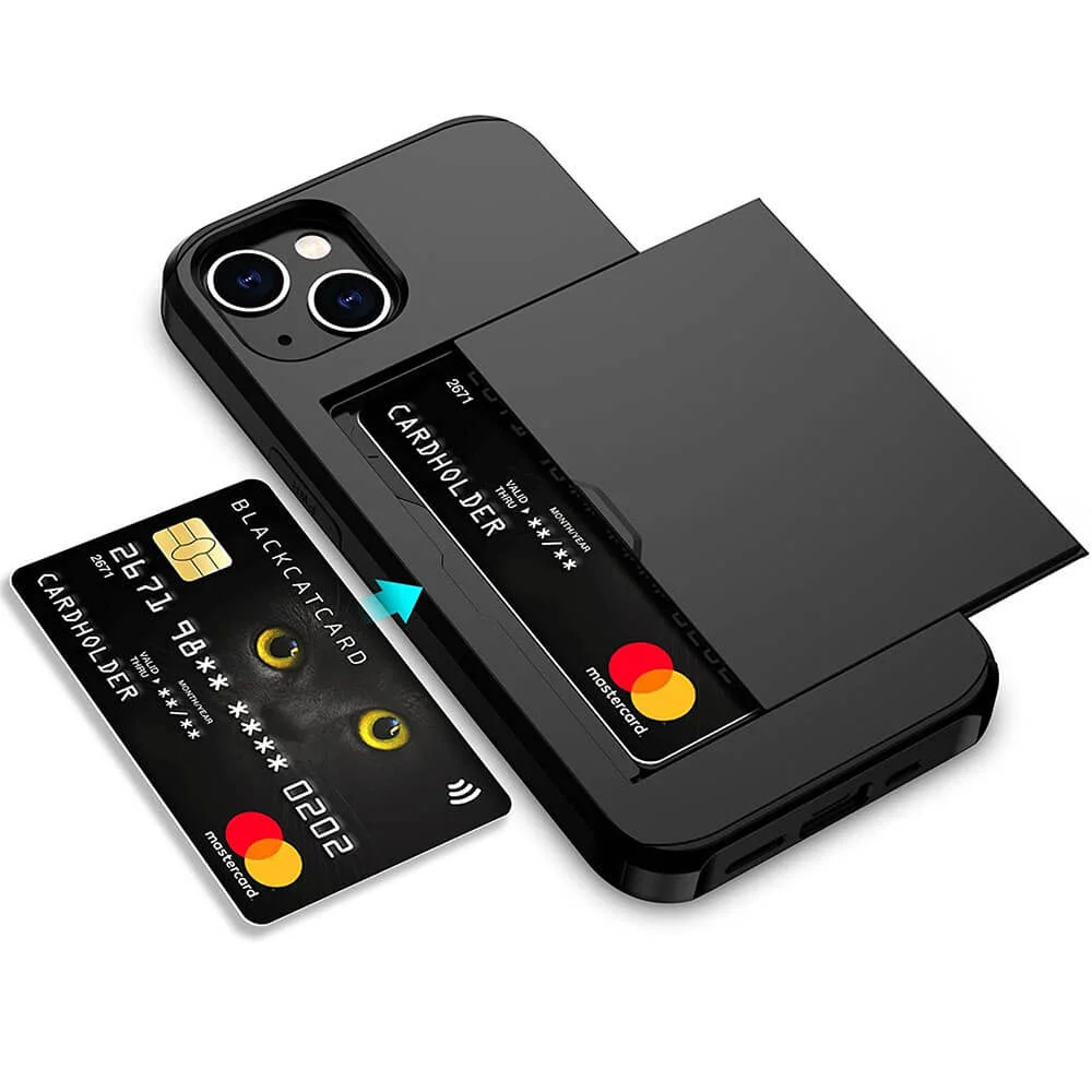 Imagem 5 de 5 do produto Brcshop | Capa Porta Cartão para o iPhone 15 Compartimento Oculto para Armazenamento de 2 Cartões e Proteção Anti-impacto - Cor: Preto