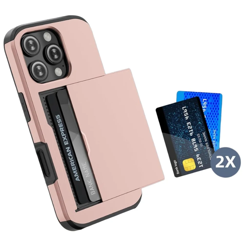 Imagem 2 de 5 do produto Brcshop | Capa Porta Cartão para o iPhone 15 Pro Compartimento Oculto para Armazenamento de 2 Cartões e Proteção Anti-impacto - Cor: Rosé