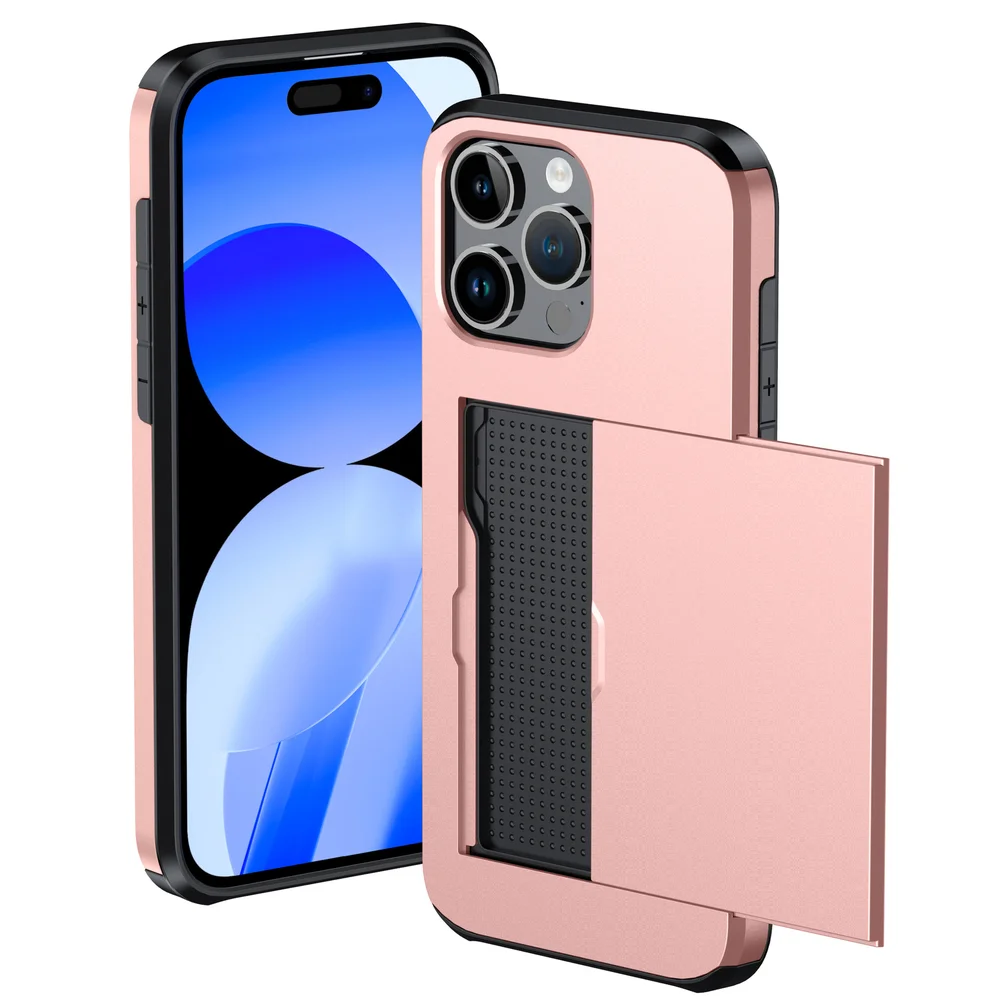 Imagem 3 de 5 do produto Brcshop | Capa Porta Cartão para o iPhone 15 Pro Compartimento Oculto para Armazenamento de 2 Cartões e Proteção Anti-impacto - Cor: Rosé