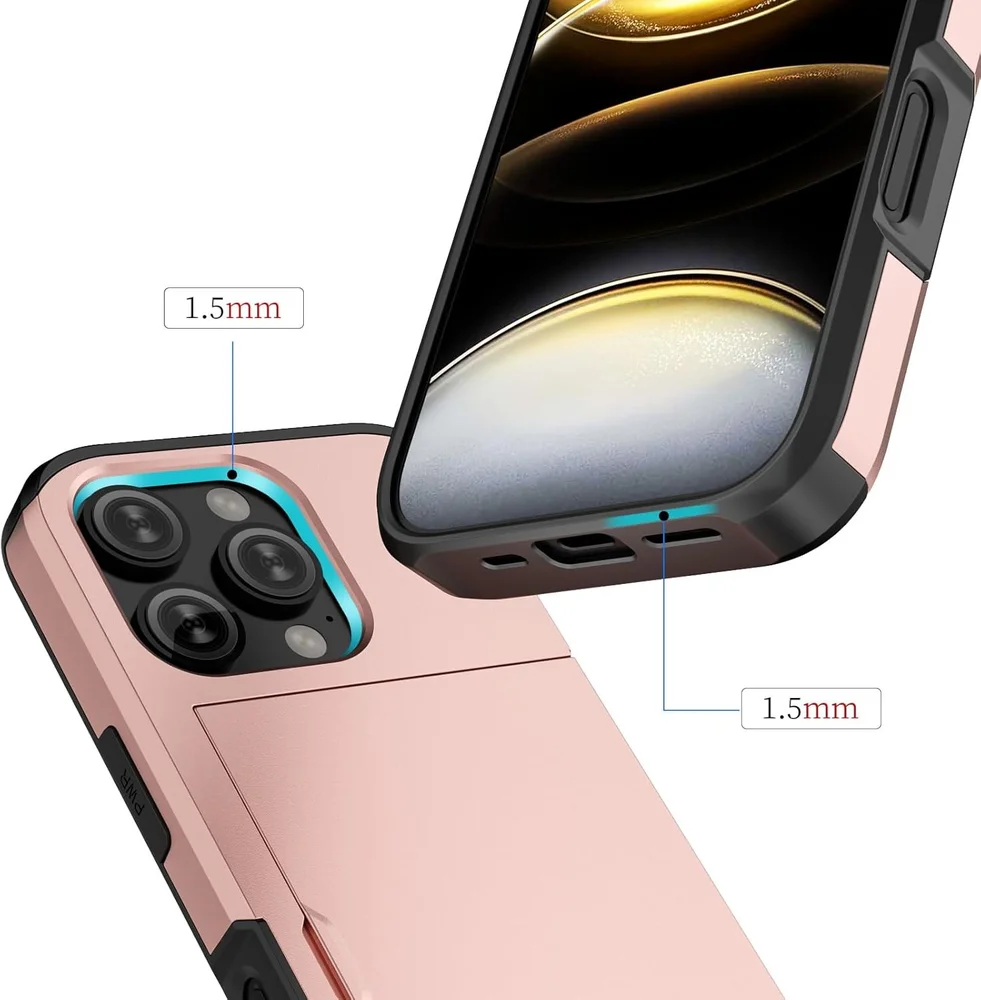 Imagem 4 de 5 do produto Brcshop | Capa Porta Cartão para o iPhone 15 Pro Compartimento Oculto para Armazenamento de 2 Cartões e Proteção Anti-impacto - Cor: Rosé