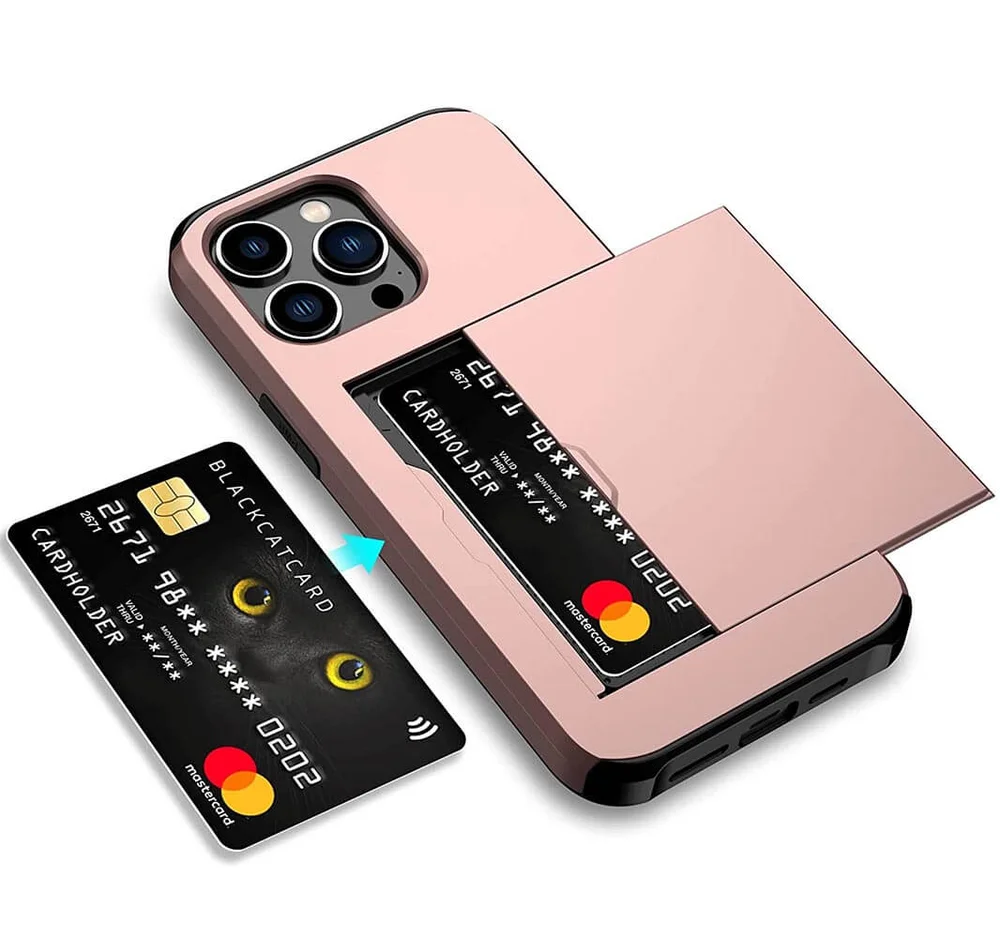 Imagem 5 de 5 do produto Brcshop | Capa Porta Cartão para o iPhone 15 Pro Compartimento Oculto para Armazenamento de 2 Cartões e Proteção Anti-impacto - Cor: Rosé
