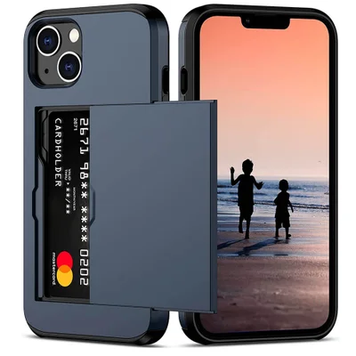 Brcshop | Capa Porta Cartão para o iPhone 15 Compartimento Oculto para Armazenamento de 2 Cartões e Proteção Anti-impacto - Cor: Azul