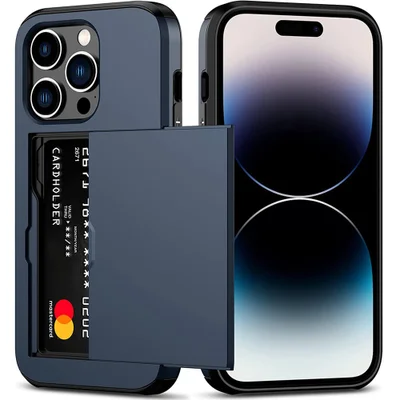 Brcshop | Capa Porta Cartão para o iPhone 13 Pro Max Compartimento Oculto para Armazenamento de 2 Cartões e Proteção Anti impacto - Cor: Azul