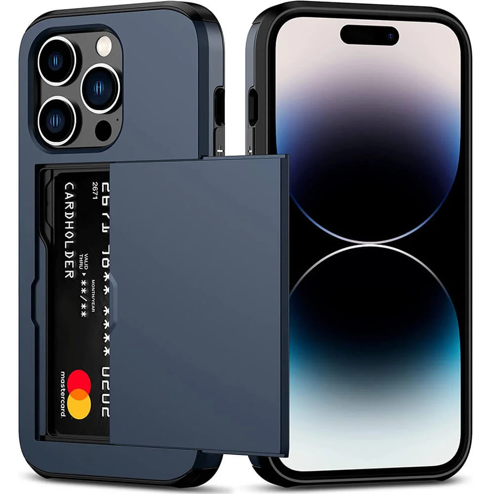 Imagem 1 de 5 do produto Brcshop | Capa Porta Cartão para o iPhone 13 Pro Max Compartimento Oculto para Armazenamento de 2 Cartões e Proteção Anti impacto - Cor: Azul