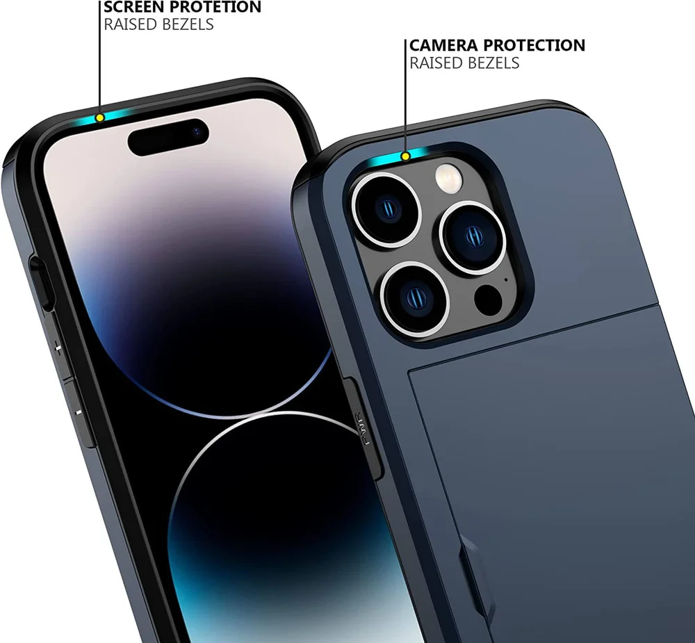 Imagem 4 de 5 do produto Brcshop | Capa Porta Cartão para o iPhone 13 Pro Max Compartimento Oculto para Armazenamento de 2 Cartões e Proteção Anti impacto - Cor: Azul