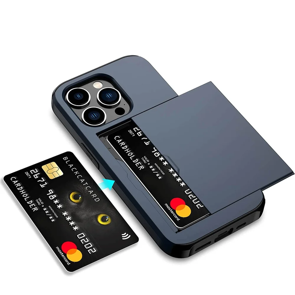 Imagem 5 de 5 do produto Brcshop | Capa Porta Cartão para o iPhone 13 Pro Max Compartimento Oculto para Armazenamento de 2 Cartões e Proteção Anti impacto - Cor: Azul