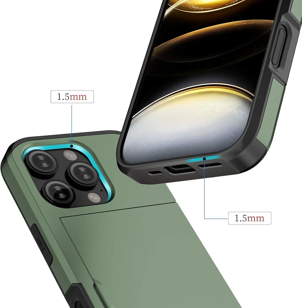 Imagem 3 de 5 do produto Brcshop | Capa Porta Cartão para o iPhone 15 Pro Compartimento Oculto para Armazenamento de 2 Cartões e Proteção Anti-impacto - Cor: Verde