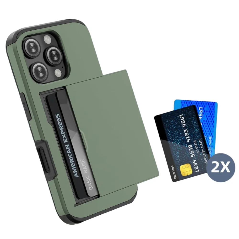 Imagem 4 de 5 do produto Brcshop | Capa Porta Cartão para o iPhone 15 Pro Compartimento Oculto para Armazenamento de 2 Cartões e Proteção Anti-impacto - Cor: Verde