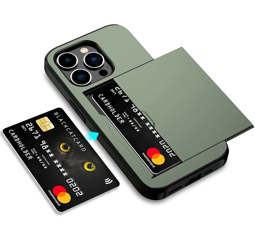 Imagem 5 de 5 do produto Brcshop | Capa Porta Cartão para o iPhone 15 Pro Compartimento Oculto para Armazenamento de 2 Cartões e Proteção Anti-impacto - Cor: Verde