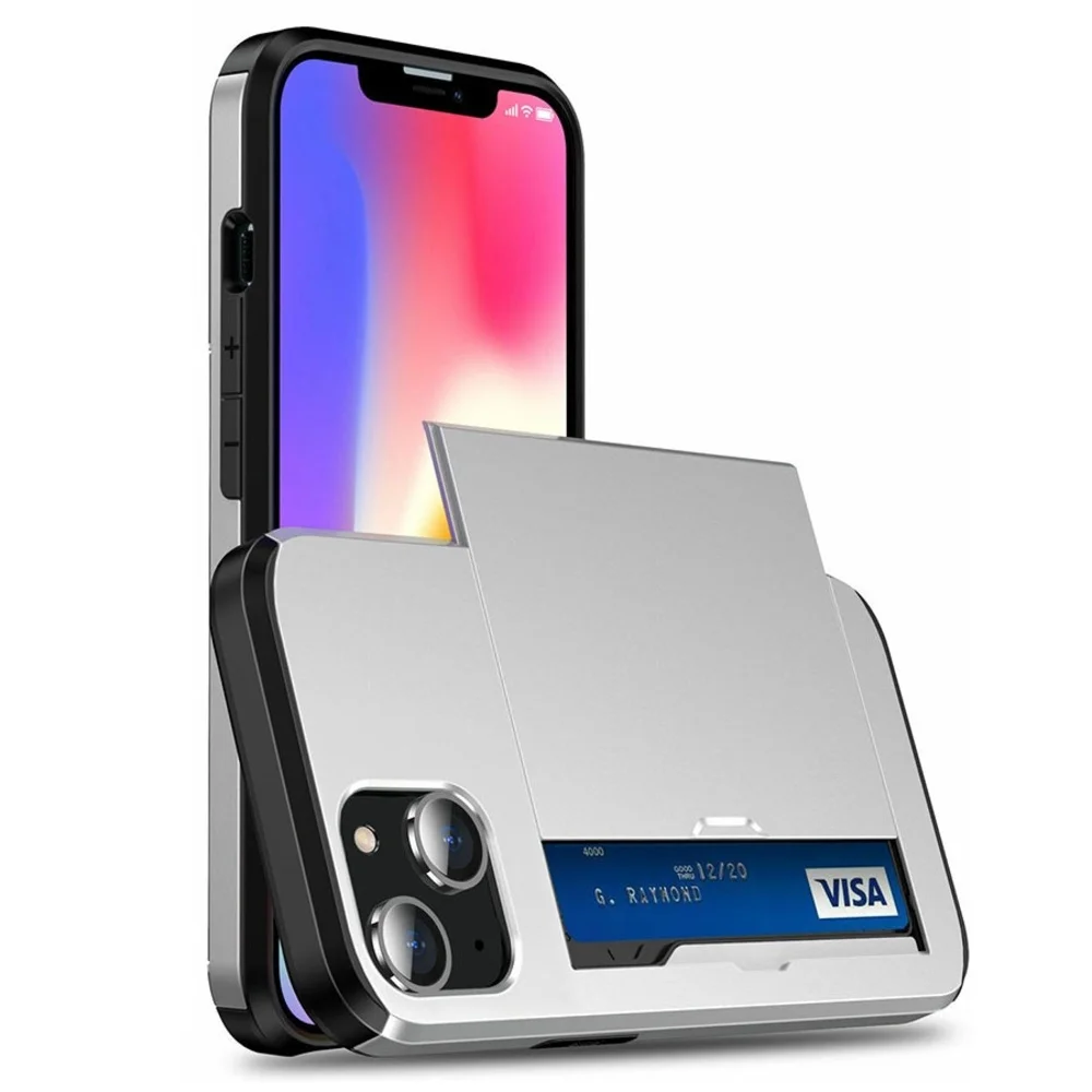 Imagem 1 de 5 do produto Brcshop | Capa Porta Cartão para o iPhone 15 Compartimento Oculto para Armazenamento de 2 Cartões e Proteção Anti-impacto - Cor: Prata