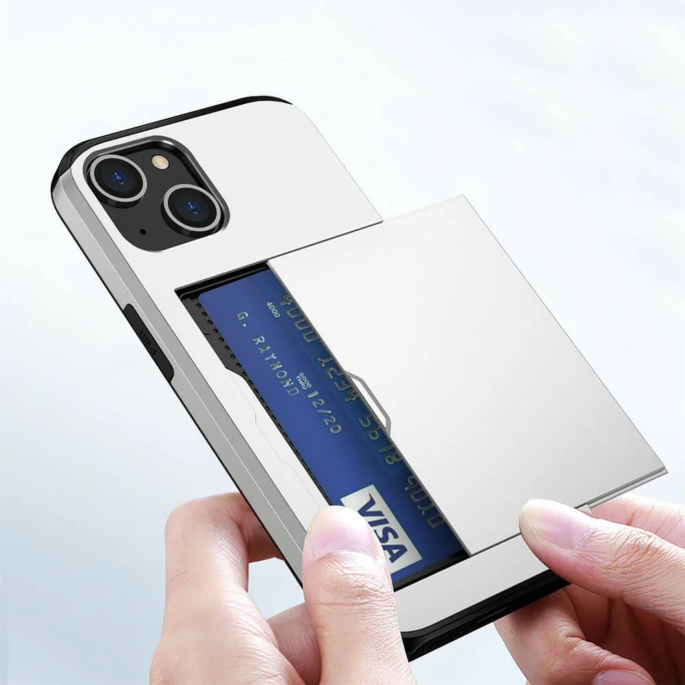 Imagem 5 de 5 do produto Brcshop | Capa Porta Cartão para o iPhone 15 Compartimento Oculto para Armazenamento de 2 Cartões e Proteção Anti-impacto - Cor: Prata