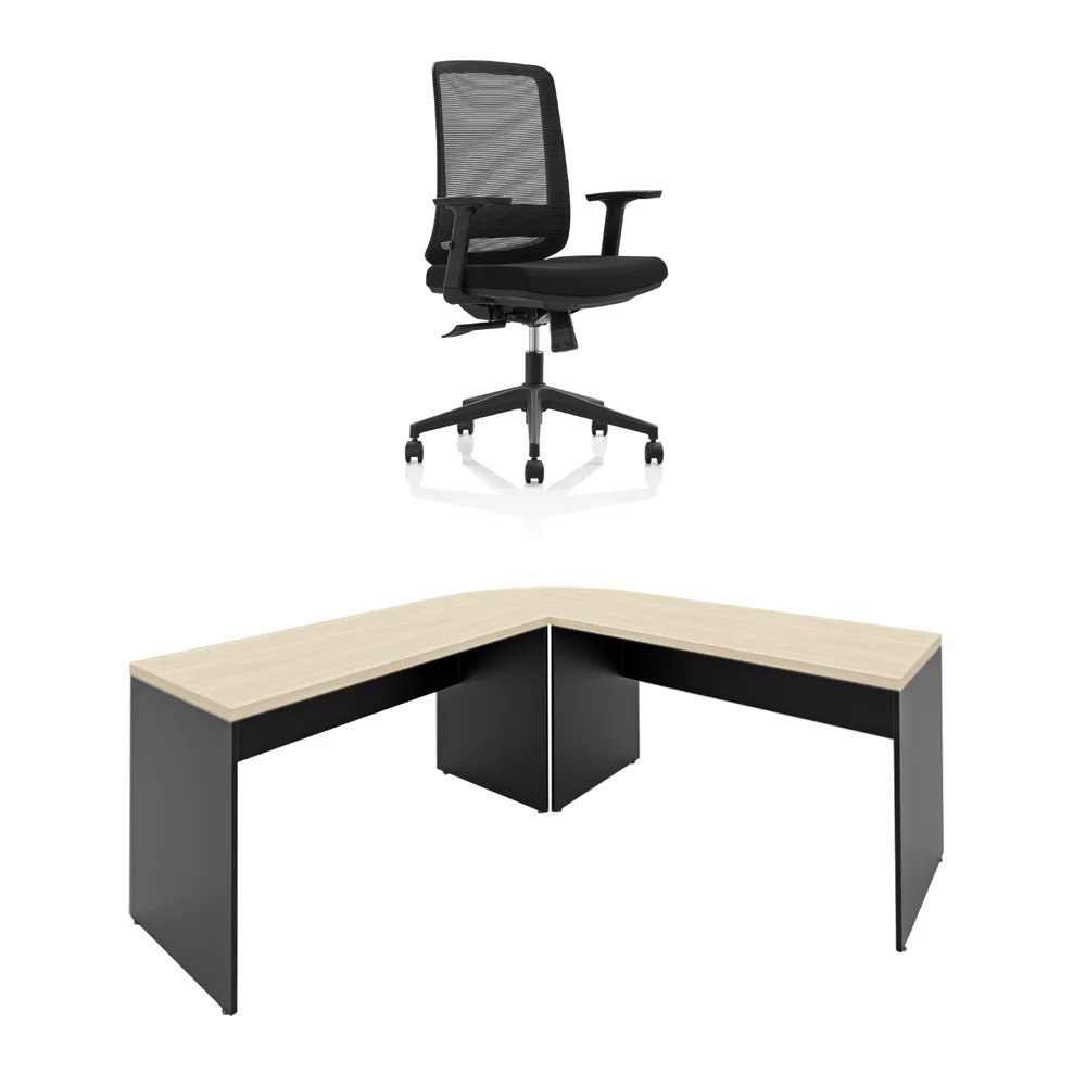 Imagem 4 de 5 do produto Mesa De Escritório Em L 140x60cm  Com Conexão + Cadeira De Escritório Netflex Ergonômica Reclinável - Dubai/preto