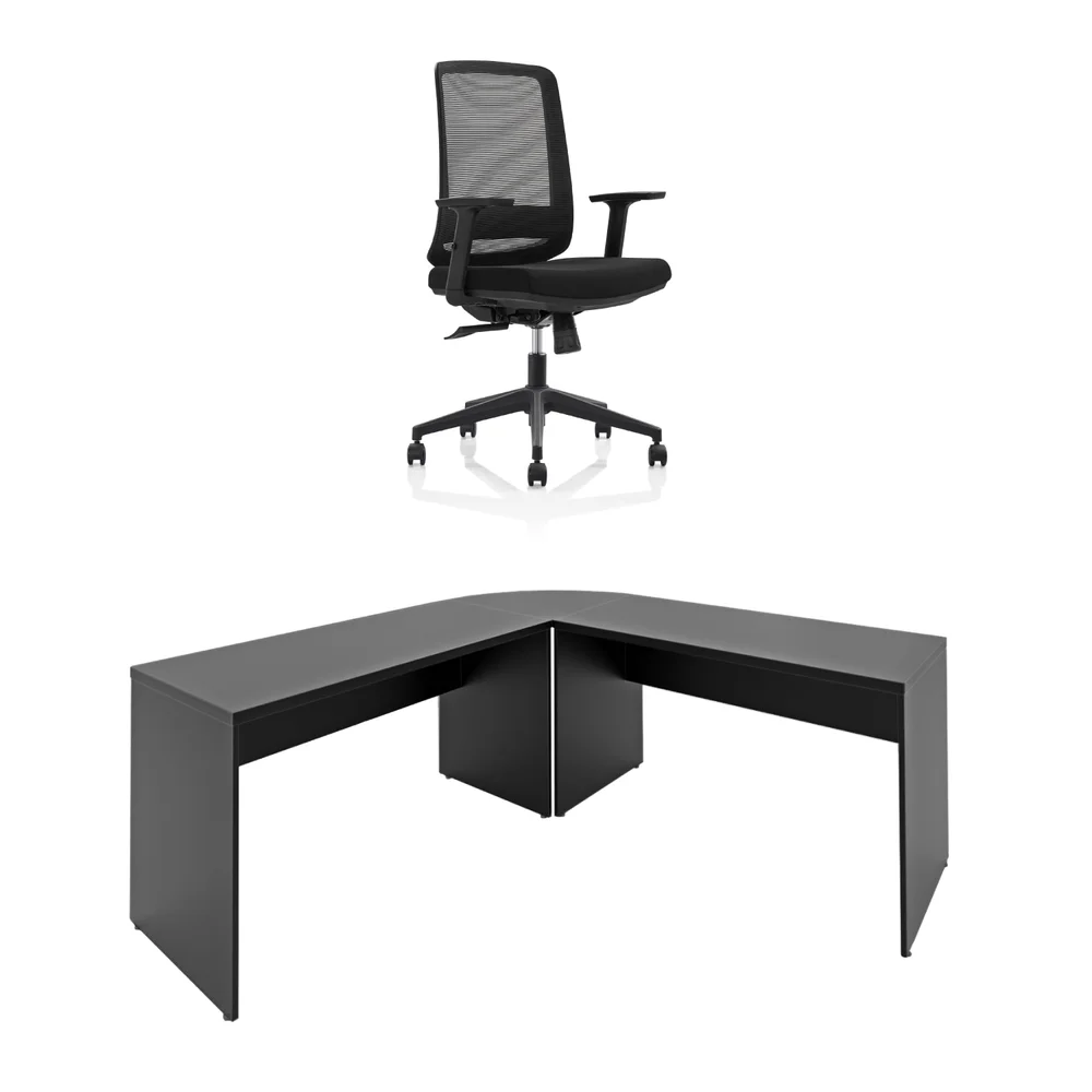 Imagem 4 de 5 do produto Mesa De Escritório Em L 140x60cm  Com Conexão + Cadeira De Escritório Netflex Ergonômica Reclinável - Preto
