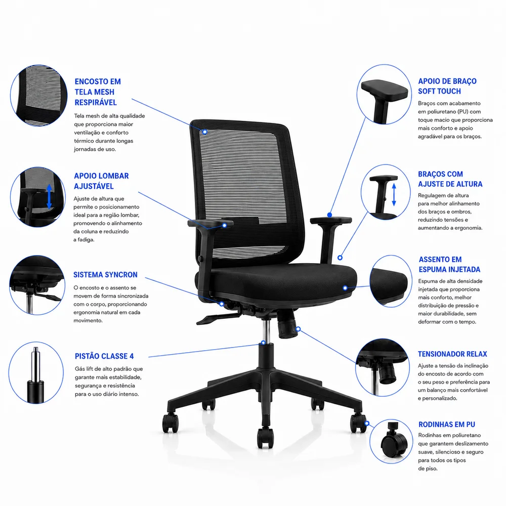 Imagem 2 de 5 do produto Mesa De Escritório Em L 140x60cm  Com Conexão + Cadeira De Escritório Netflex Ergonômica Reclinável - Dubai/branco
