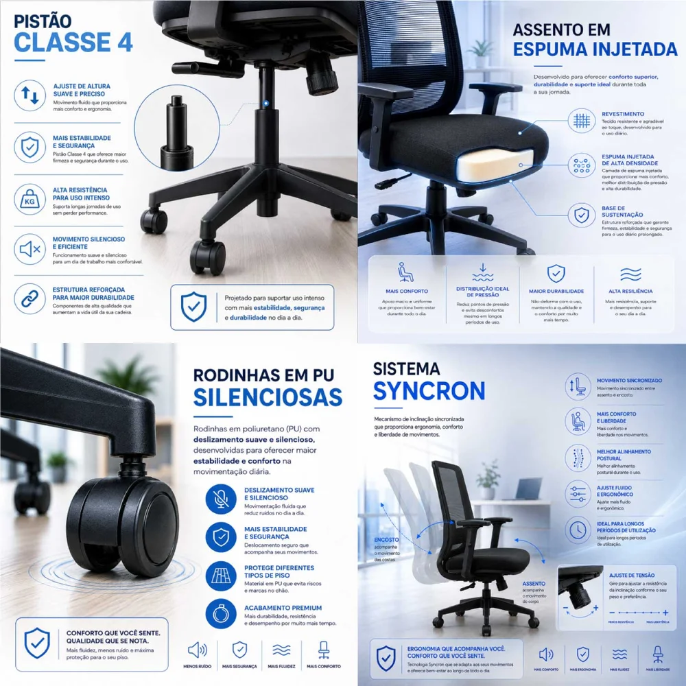 Imagem 3 de 5 do produto Mesa De Escritório Em L 140x60cm  Com Conexão + Cadeira De Escritório Netflex Ergonômica Reclinável - Dubai/branco