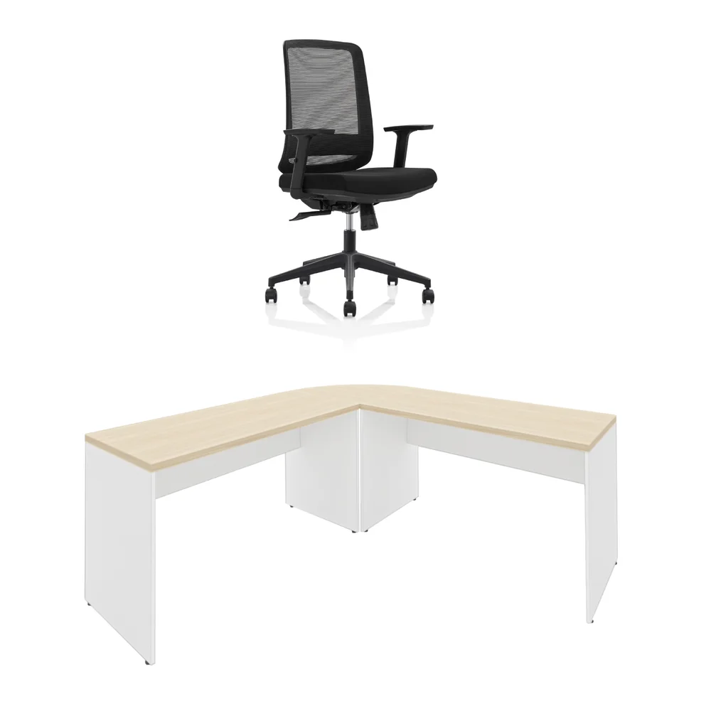 Imagem 4 de 5 do produto Mesa De Escritório Em L 140x60cm  Com Conexão + Cadeira De Escritório Netflex Ergonômica Reclinável - Dubai/branco