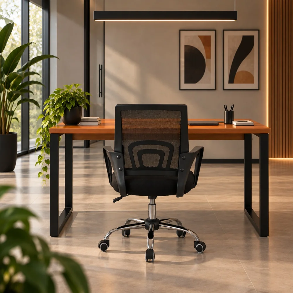 Imagem 2 de 5 do produto Mesa Escrivaninha Alika Preto/canela Mdf E Aço 110cm