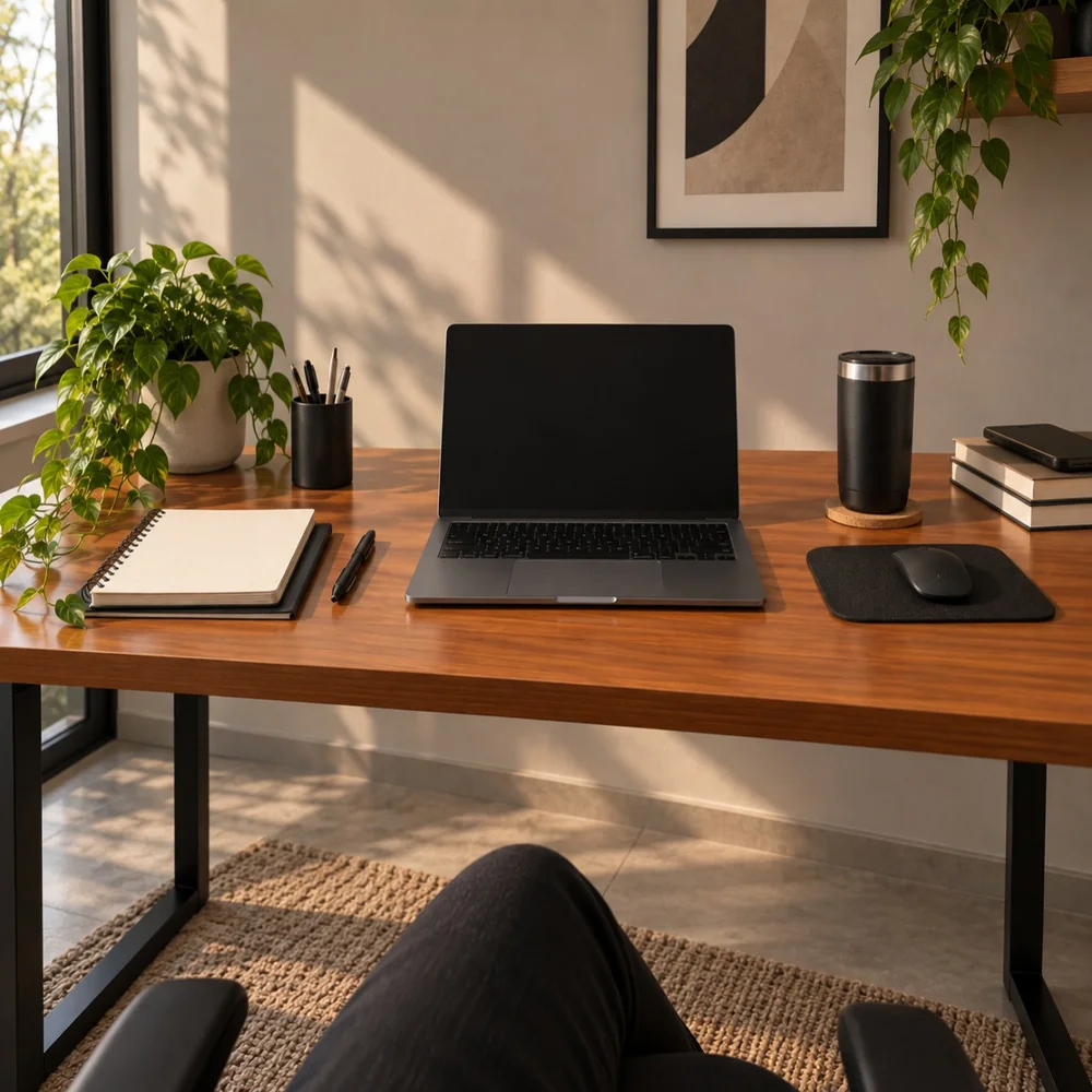 Imagem 2 de 5 do produto Mesa Escrivaninha Alika Preto/canela Mdf E Aço 110cm