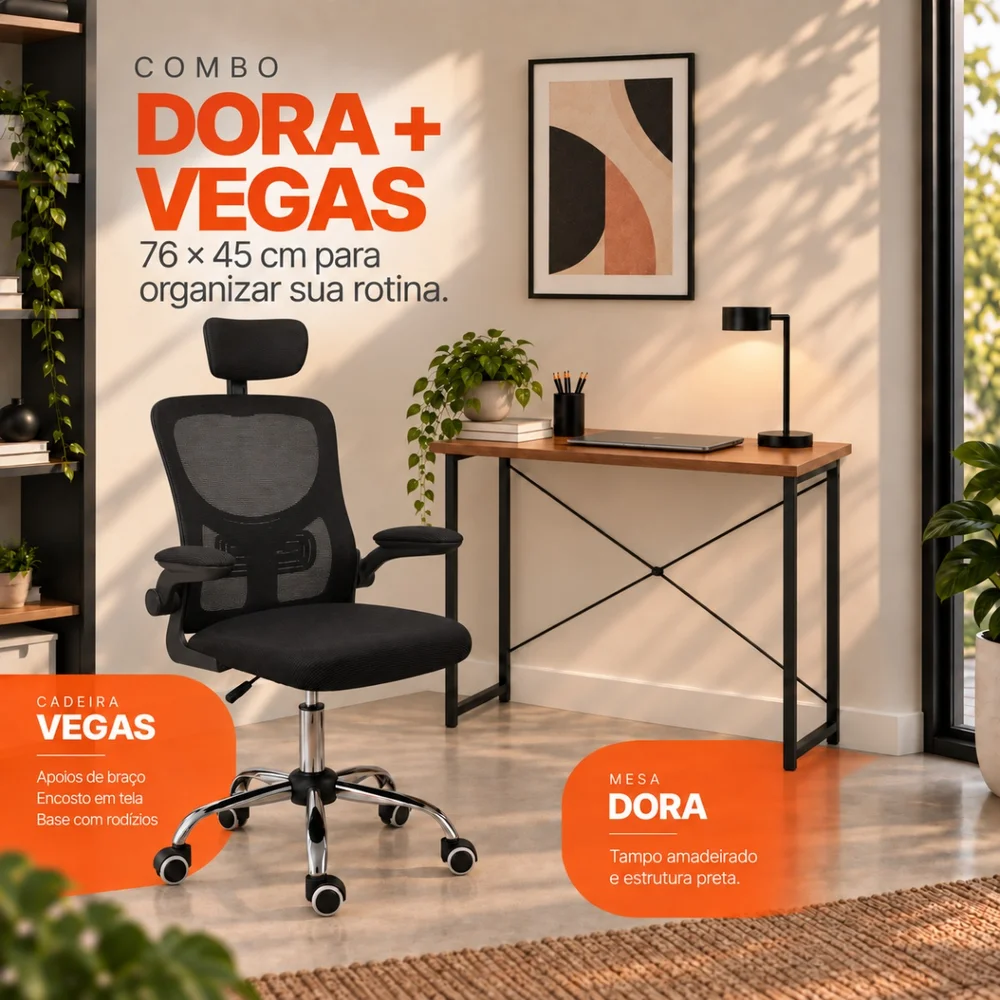 Imagem 2 de 5 do produto Conjunto De Escritório  Mesa Dora E Cadeira Diretor Vegas Preto