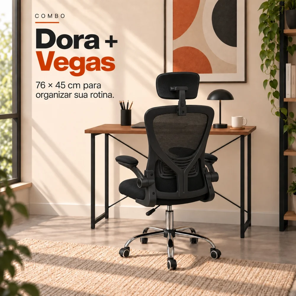 Imagem 5 de 5 do produto Conjunto De Escritório  Mesa Dora E Cadeira Diretor Vegas Preto