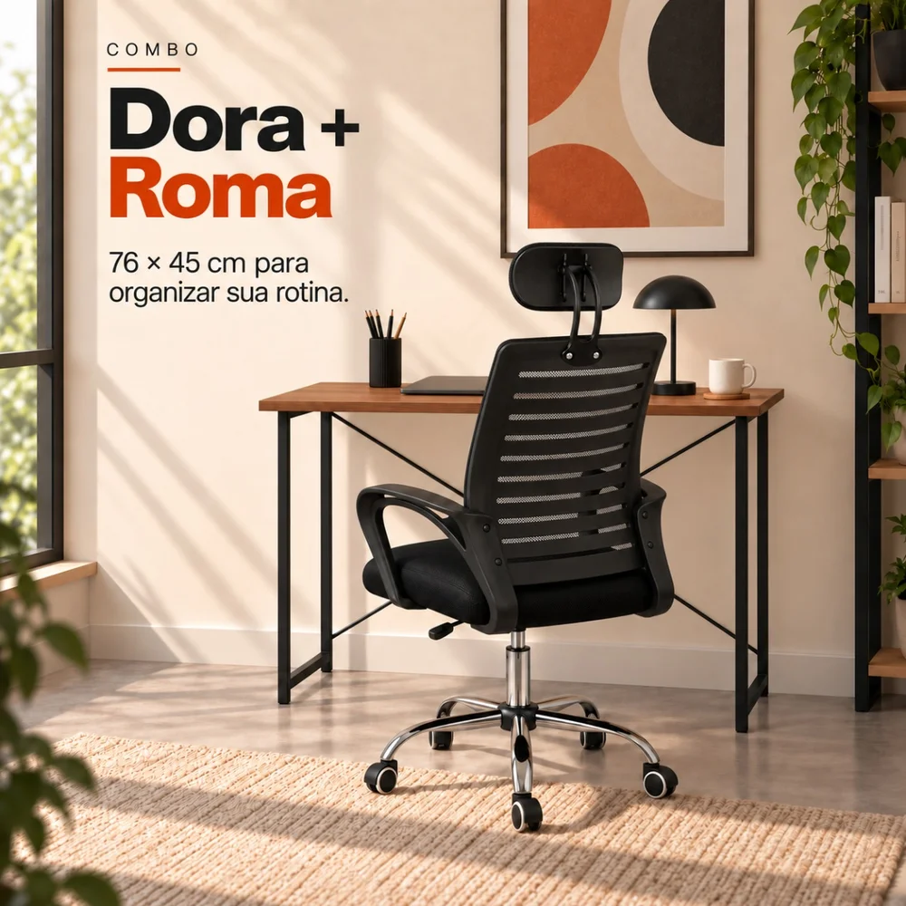 Imagem 3 de 5 do produto Conjunto De Escritório Mesa Dora E Cadeira Diretor Roma Preto