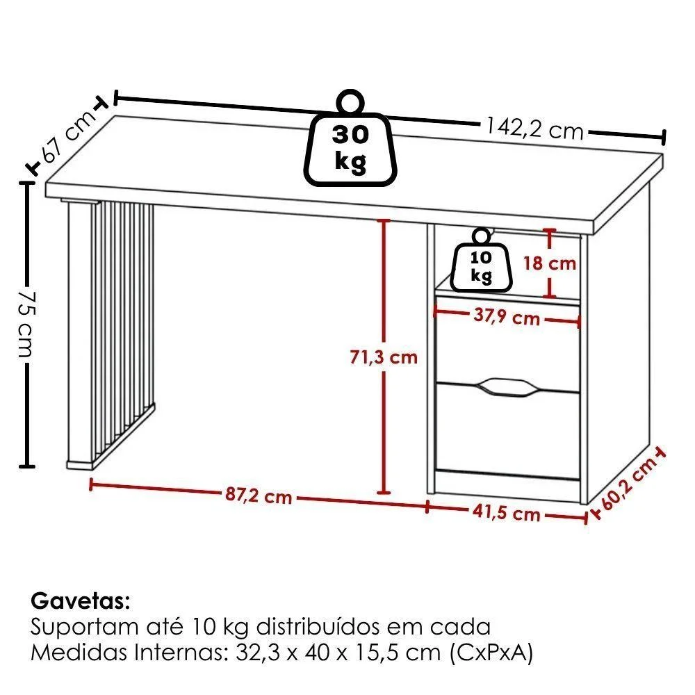 Imagem 3 de 5 do produto Escrivaninha Florence Moderno 2 Gavetas Mdp 142cm Preto Artany