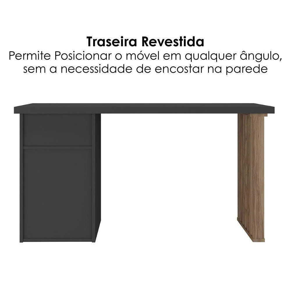 Imagem 4 de 5 do produto Escrivaninha Florence Moderno 2 Gavetas Mdp 142cm Preto Artany