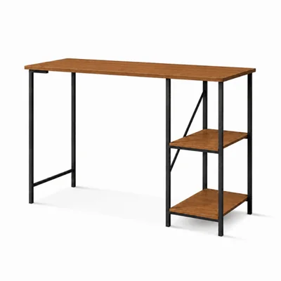 Mesa Bela Preto/imbuia Mdf E Aço Carbono Industrial 110cm
