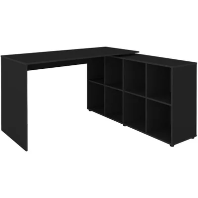 Escrivaninha Mesa De Escritório Retangular Ne6 Mdp 140.3cm Preto Com Nichos Laterais