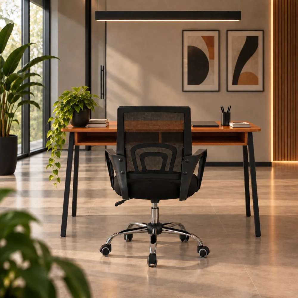 Imagem 2 de 5 do produto Mesa Escrivaninha Niara Com Nicho Home Office Preto/canela 100cm