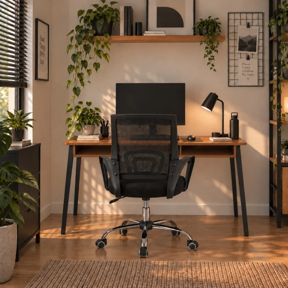 Imagem 5 de 5 do produto Mesa Escrivaninha Niara Com Nicho Home Office Preto/canela 100cm