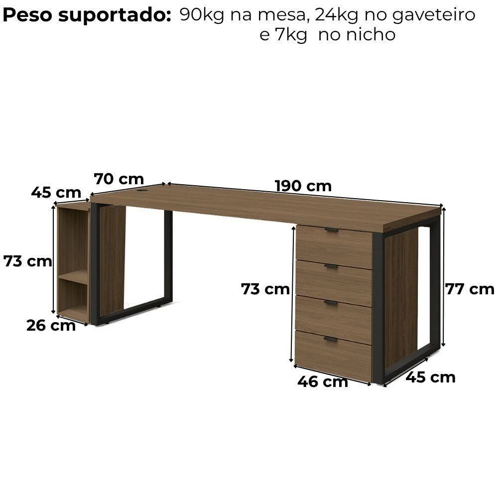 Imagem 3 de 5 do produto Conjunto Escritorio Industrial 3 Peças 150 Cm Frame Kappesberg Munique
