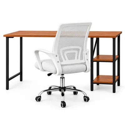 Conjunto De Escritório Mesa Bela E Cadeira Begônia Mesh Branca