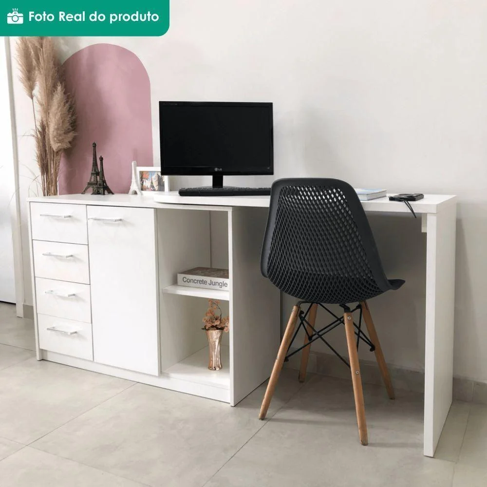 Imagem 4 de 5 do produto Escrivaninha Em L Logan Moderno 4 Gavetas Mdp 109cm Branco Artany
