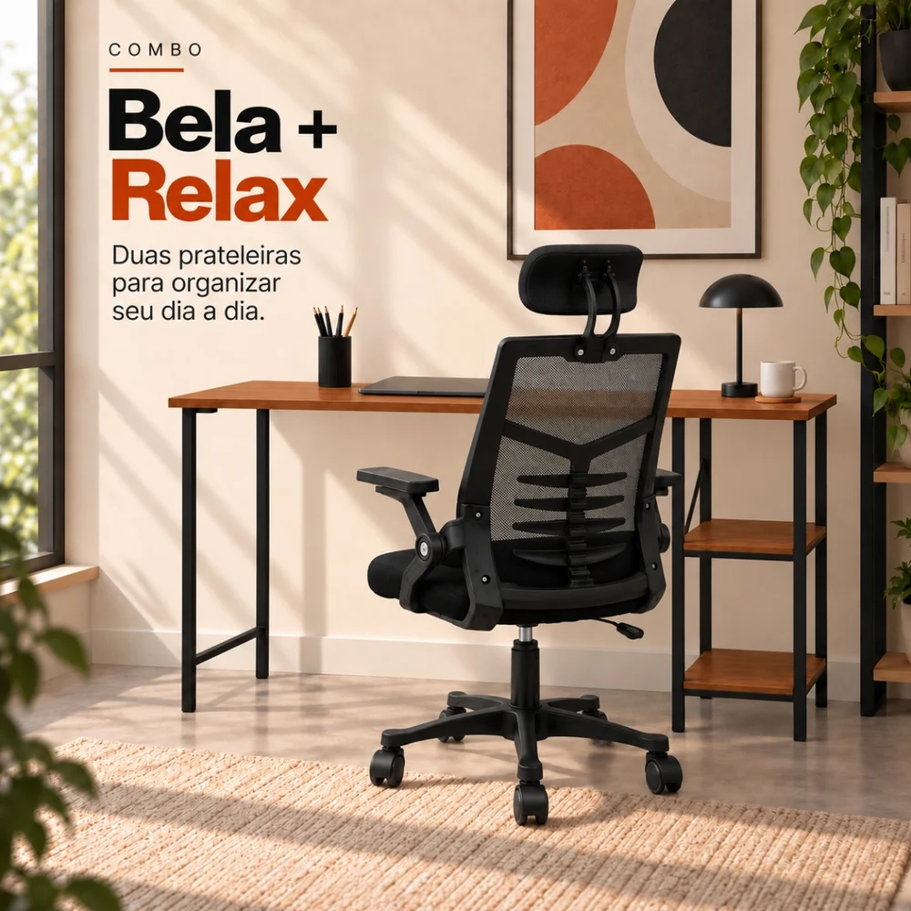 Imagem 2 de 5 do produto Conjunto De Escritório Mesa Bela E Cadeira Diretor Relax Preto