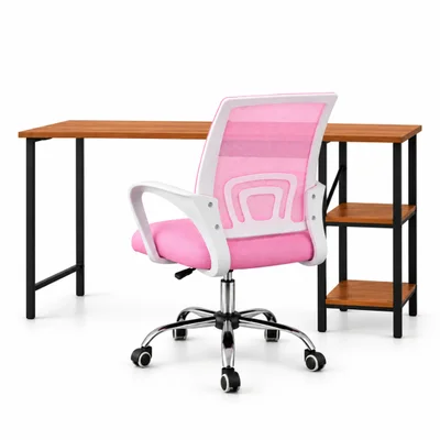 Conjunto De Escritório Mesa Bela E Cadeira Begônia Mesh Rosa