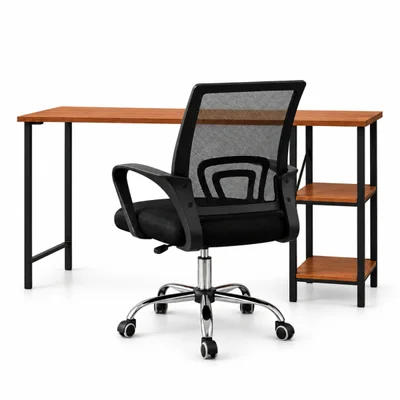 Conjunto De Escritório Mesa Bela E Cadeira Begônia Mesh Preto