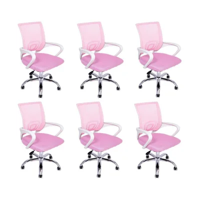 Kit 6 Cadeiras De Escritório Begonia Ergonômica Tela Mesh Base Giratória Ajustável Rosa Oficial