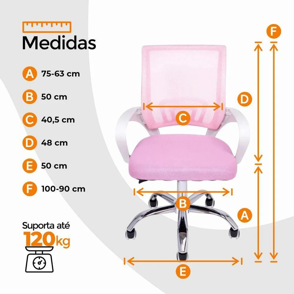 Imagem 4 de 5 do produto Kit 6 Cadeiras De Escritório Begonia Ergonômica Tela Mesh Base Giratória Ajustável Rosa Oficial