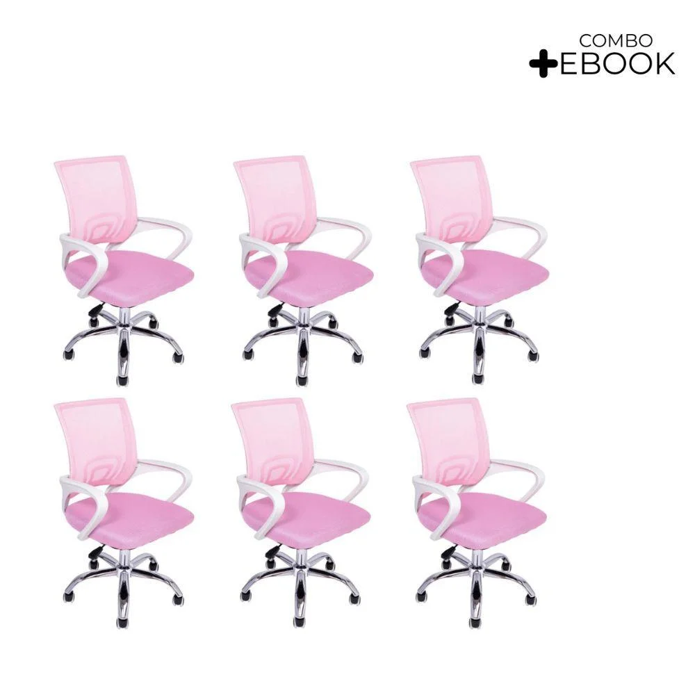Imagem 5 de 5 do produto Kit 6 Cadeiras De Escritório Begonia Ergonômica Tela Mesh Base Giratória Ajustável Rosa Oficial