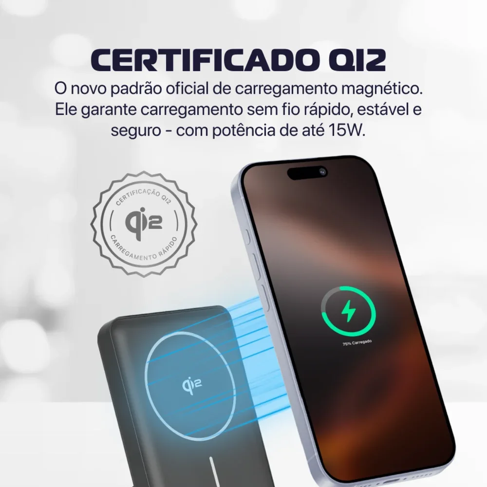 Imagem 3 de 5 do produto Power Bank Magnetico  Amet Cinza 10000mah 20w  Com Suporte