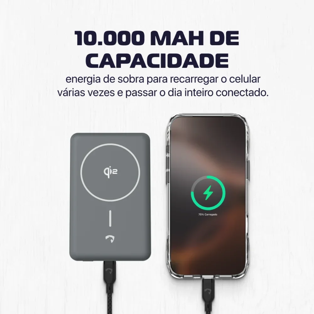 Imagem 4 de 5 do produto Power Bank Magnetico  Amet Cinza 10000mah 20w  Com Suporte
