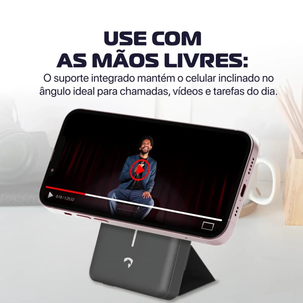 Imagem 5 de 5 do produto Power Bank Magnetico  Amet Cinza 10000mah 20w  Com Suporte