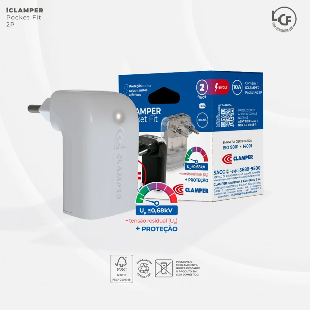 Imagem 4 de 5 do produto Protetor Eletronico Dps 2 Pinos 20a Iclamper Pocket Fit Branco 029211