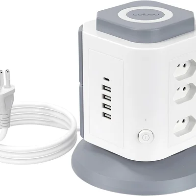 Tomadas Extensão De Torre 9tomadas 4u 1pd Carregamento Por Indução Branco Wkc-hy503-wxc