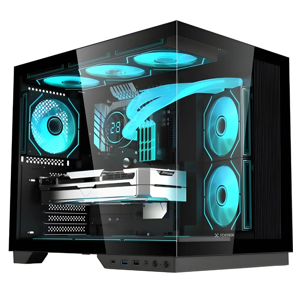 Gabinete Fortrek Clarity Max Preto Gamer ATX Mid Tower Vidro Duplo Temperado USB C Suporta 9Coolers